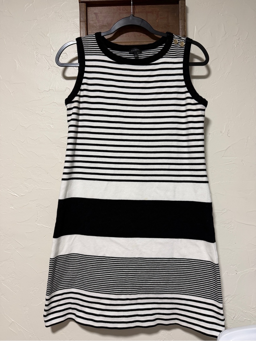 Talbots Sleeveless Black and White Striped Knit Dress